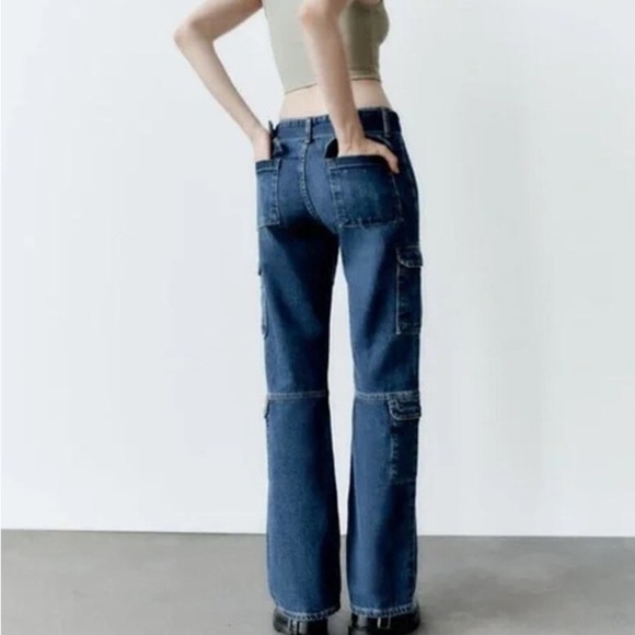 ZARA Cargo Straight Leg Jeans Size 4 - Picture 1 of 6